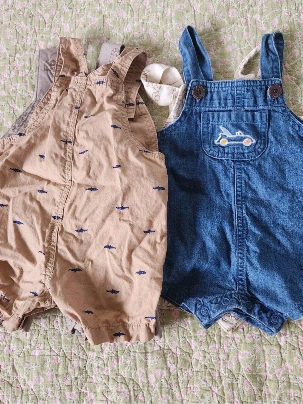 Lot of 4 Baby Boys Overalls Shortalls Carter's Little Navy Mixed Sizes 0-3-3/6 M